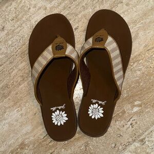 Yellow box flip flops